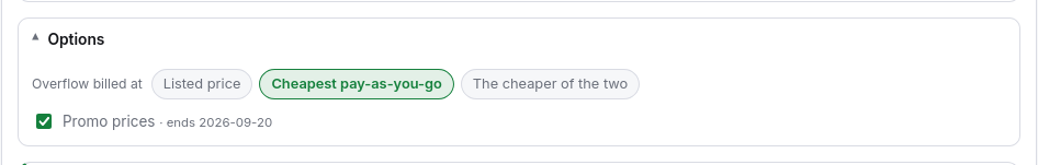 Overflow billed at the cheapest pay-as-you-go rate.